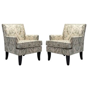 14 karat home fabric/wood floral armchairs w/ nailhead trim in beige (set of 2)