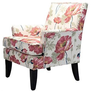 14 karat home fabric/wood floral armchair with nailhead trim in red