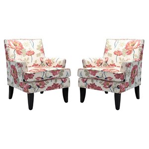 14 karat home fabric/wood floral armchairs with nailhead trim in red (set of 2)