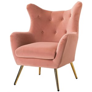 14 karat home velvet fabric upholstered and iron wingback accent chair in pink