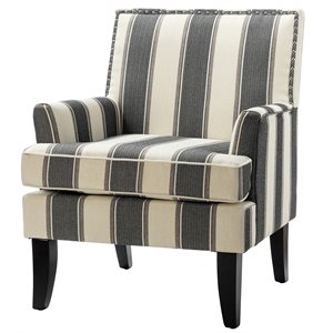 14 karat home fabric/wood armchair w/ nailhead trim in stripe black