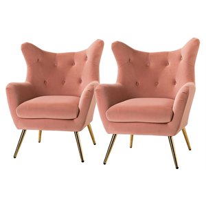 14 karat home fabric and iron wingback accent chairs in pink/gold (set of 2)