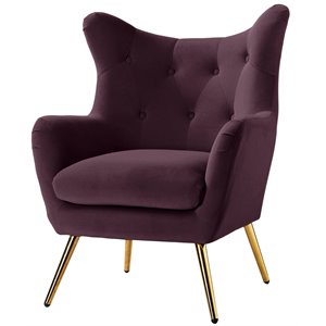 14 karat home velvet fabric upholstered and iron wingback accent chair in purple