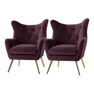 14 karat home fabric and iron wingback accent chairs in purple/gold (set of 2)