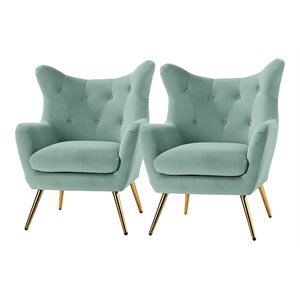 14 karat home fabric and iron wingback accent chairs in sage green (set of 2)