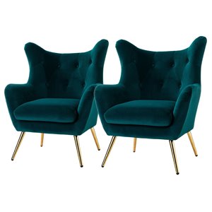 14 karat home fabric and iron wingback accent chairs in teal blue (set of 2)