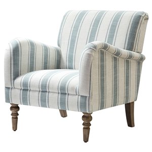 14 karat home velvet fabric upholstered and wood armchair in stripe blue