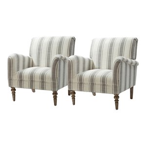 14 karat home fabric upholstered and wood armchairs in stripe gray (set of 2)