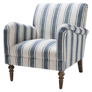 14 karat home velvet fabric upholstered and wood armchair in stripe navy