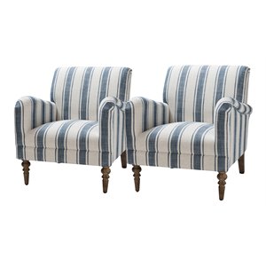 14 karat home fabric upholstered and wood armchairs in stripe navy (set of 2)