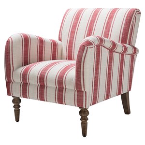14 karat home velvet fabric upholstered and wood armchair in stripe red
