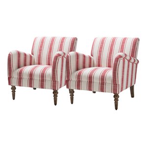 14 karat home fabric upholstered and wood armchairs in stripe red (set of 2)