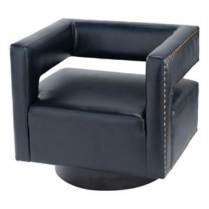 14 karat home bortolotti faux leather chair set with metal base-navy