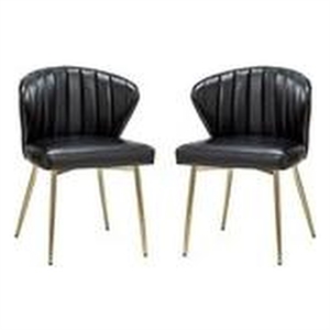 14 karat home ornaghi faux leather chair set with metal legs-navy