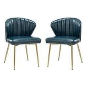 14 karat home ornaghi faux leather chair set with metal legs-turquoise/green