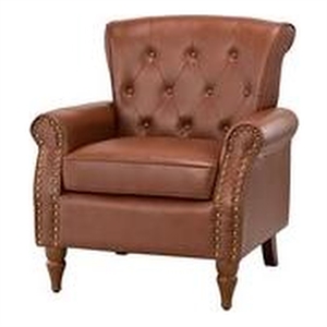 14 karat home cadmus leather  armchair with nailhead trim-brown