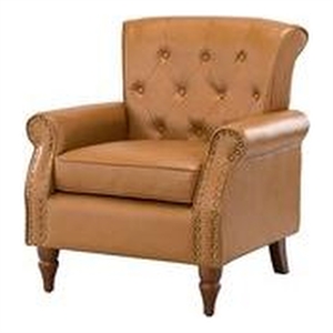 14 karat home cadmus leather  armchair with nailhead trim-camel/brown