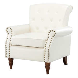 14 karat home cadmus leather  armchair with nailhead trim-ivory