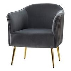 14 karat home martelli velvet barrel chair with metal legs-grey/gray