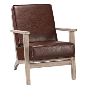 14 karat home auguste solid wood armchair with arms and rubber wood legs - brown