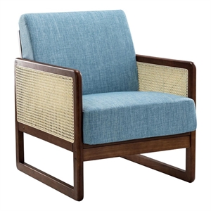 14 karat home erechtheus solid wood chair with rattan design-blue