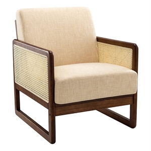 14 karat home erechtheus solid wood chair with rattan design-linen