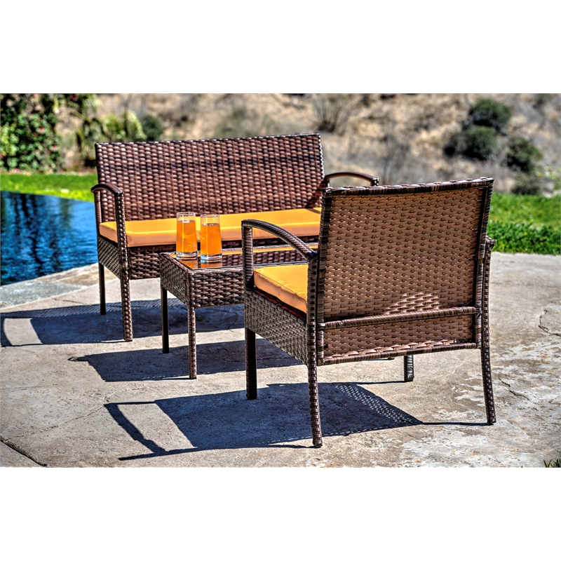 Teaset 4 Piece Outdoor Patio Bistro Conversation Set in Brown/Orange