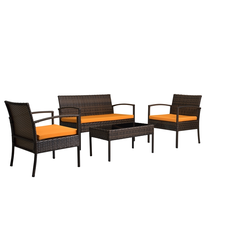 Teaset 4 Piece Outdoor Patio Bistro Conversation Set in Brown/Orange