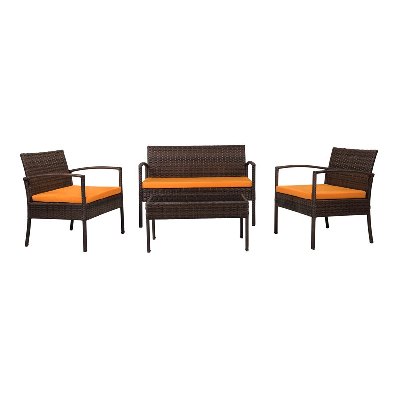 Teaset 4 Piece Outdoor Patio Bistro Conversation Set in Brown/Orange