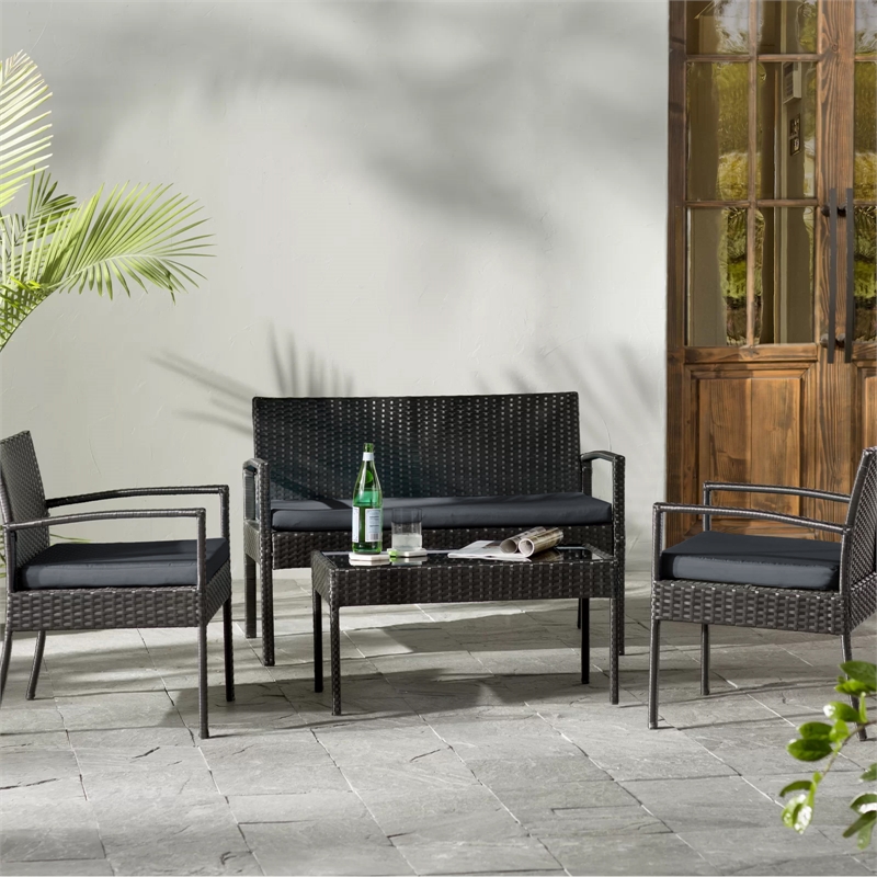 Carlyssa 4 Piece Wicker Outdoor Conversation Set with Gray Cushions by Thy-Hom