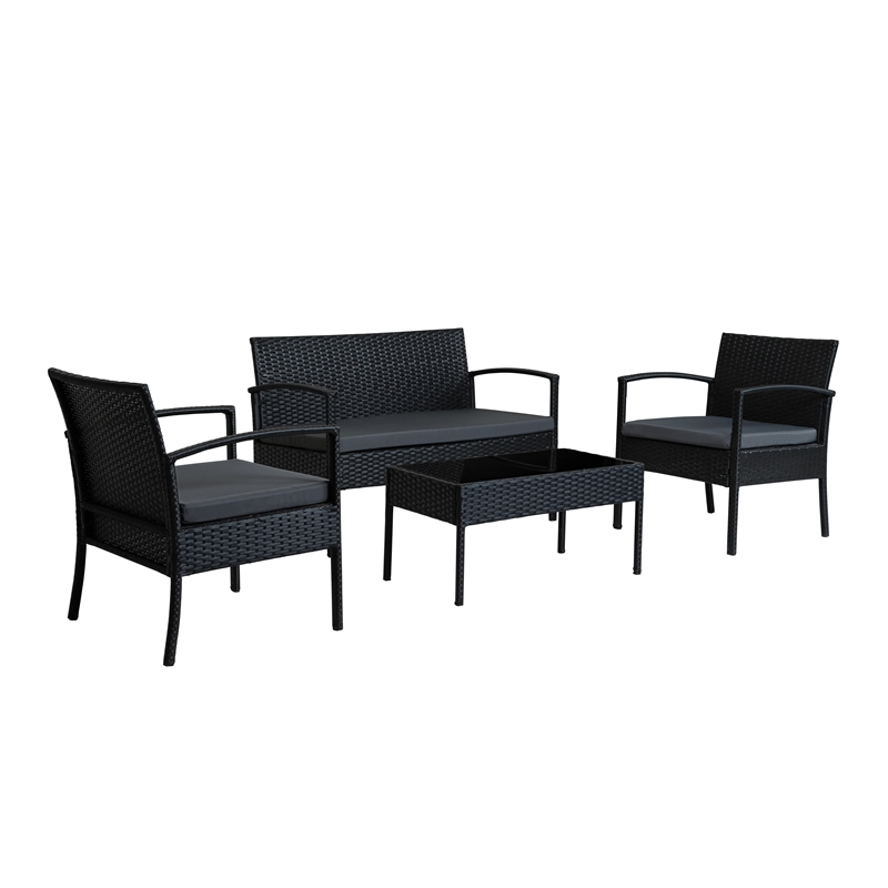 Carlyssa 4 Piece Wicker Outdoor Conversation Set with Gray Cushions by Thy-Hom