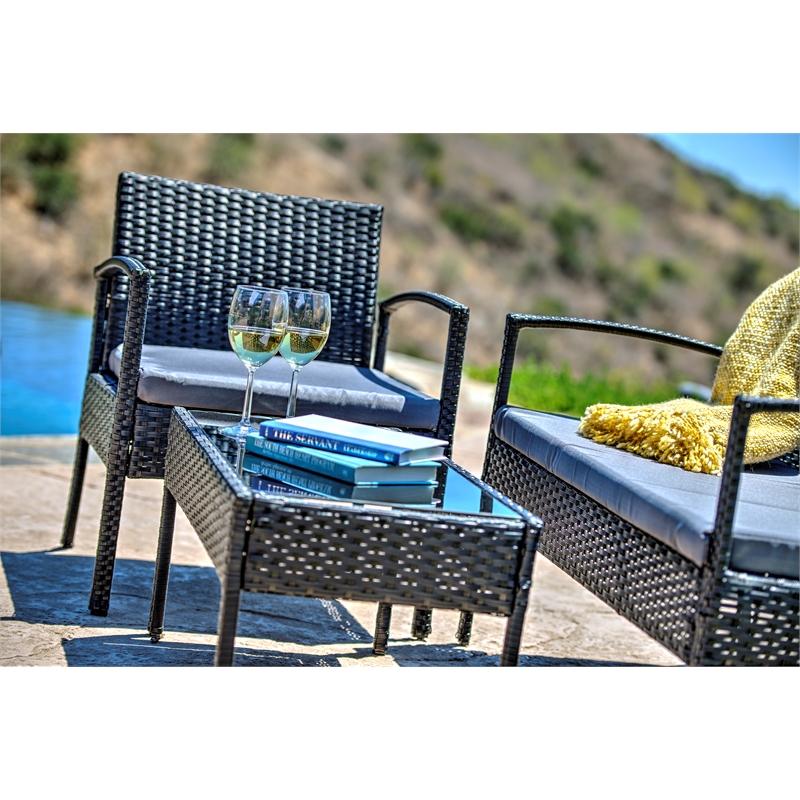 Carlyssa 4 Piece Wicker Outdoor Conversation Set with Gray Cushions by Thy-Hom