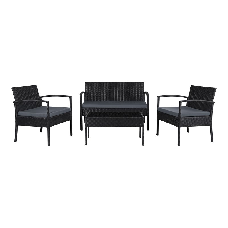 Carlyssa 4 Piece Wicker Outdoor Conversation Set with Gray Cushions by Thy-Hom