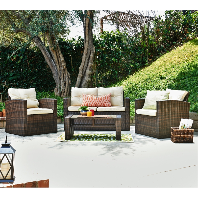 Rawtenstall 4 Piece Wicker Outdoor Conversation Group in Beige by Thy-Hom