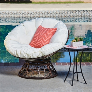 Thy-Hom Claborn Swivel Papasan Chair Wicker Indoor/Outdoor Lounge Chair in Beige