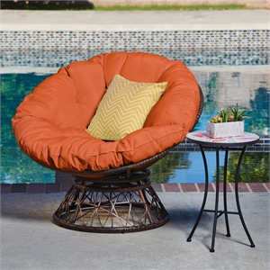 Claborn Swivel Outdoor Papasan Chair Brown Wicker in Orange by Thy-Hom