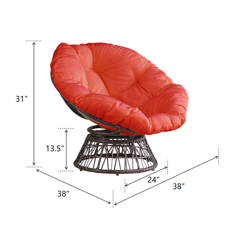 Claborn Swivel Outdoor Papasan Chair Brown Wicker in Orange by Thy-Hom