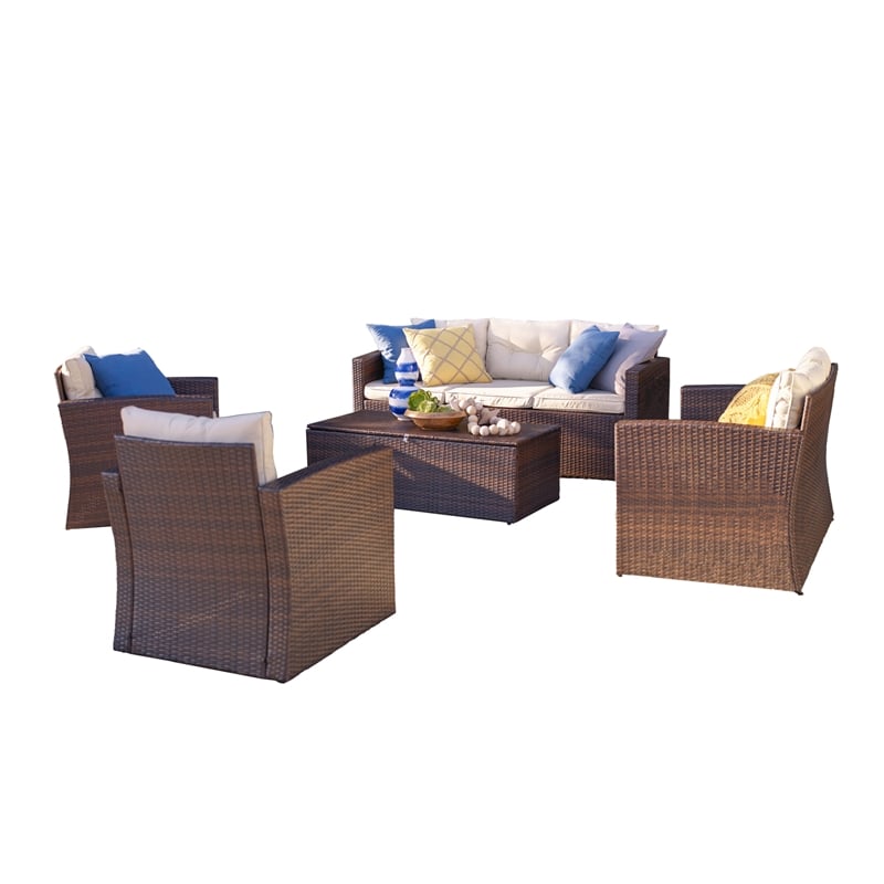 Thy-Hom Arlington Outdoor Brown Wicker Furniture Set Beige Cushions
