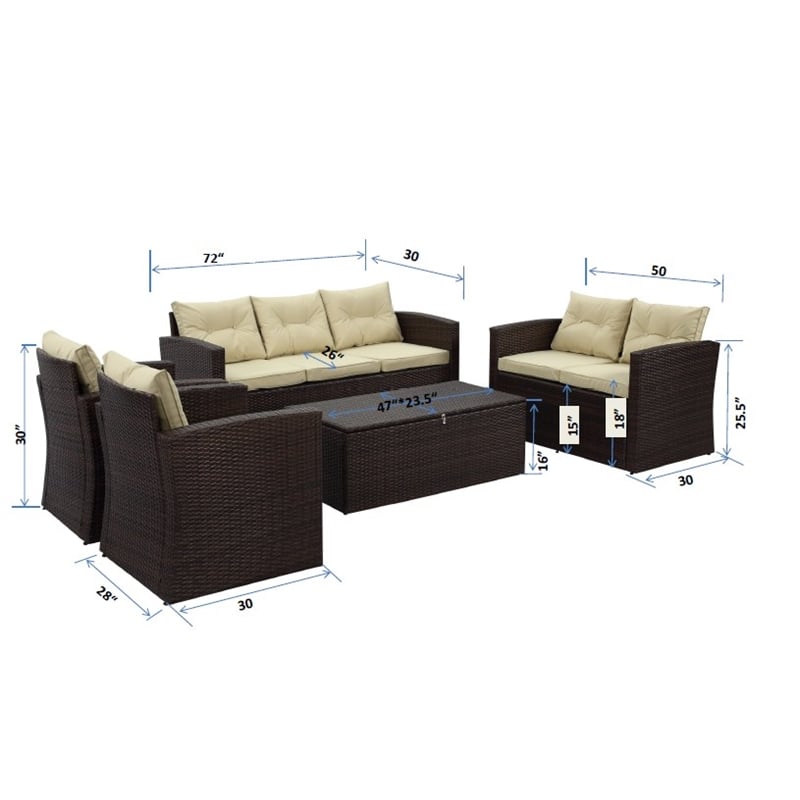 Thy-Hom Arlington Outdoor Brown Wicker Furniture Set Beige Cushions
