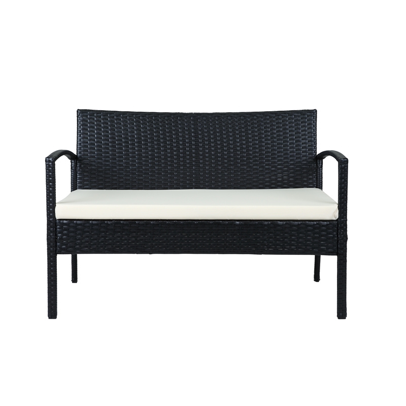 Thy-Hom Teaset 4 Piece Patio Bitro Set Outdoor Conversation Set in Black/Beige