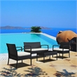 Thy-Hom Teaset 4 Piece Patio Bitro Set Outdoor Conversation Set in Black/Beige