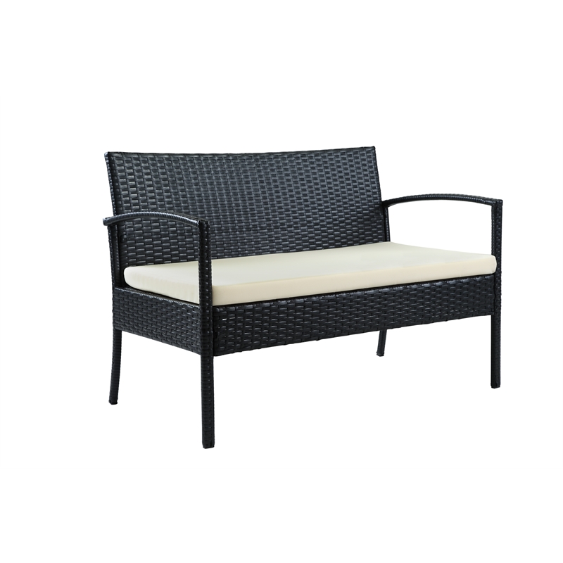 Thy-Hom Teaset 4 Piece Patio Bitro Set Outdoor Conversation Set in Black/Beige