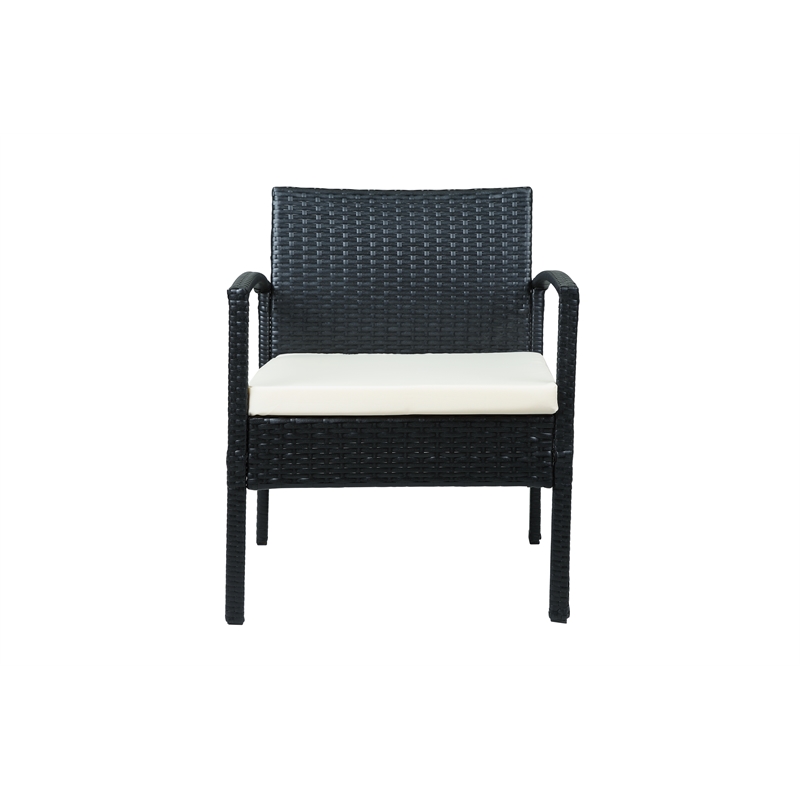 Thy-Hom Teaset 4 Piece Patio Bitro Set Outdoor Conversation Set in Black/Beige