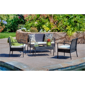 Thy-Hom Teaset 4 Piece Patio Bitro Set Outdoor Conversation Set in Black/Beige