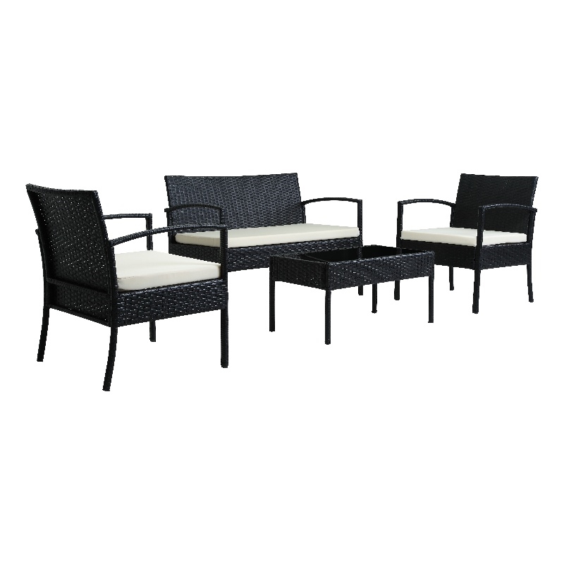 Thy-Hom Teaset 4 Piece Patio Bitro Set Outdoor Conversation Set in Black/Beige