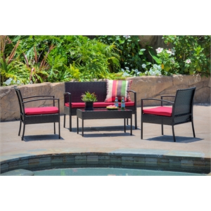 Thy-Hom Teaset 4 Piece Patio Bitro Set Outdoor Conversation Set in Black/Red
