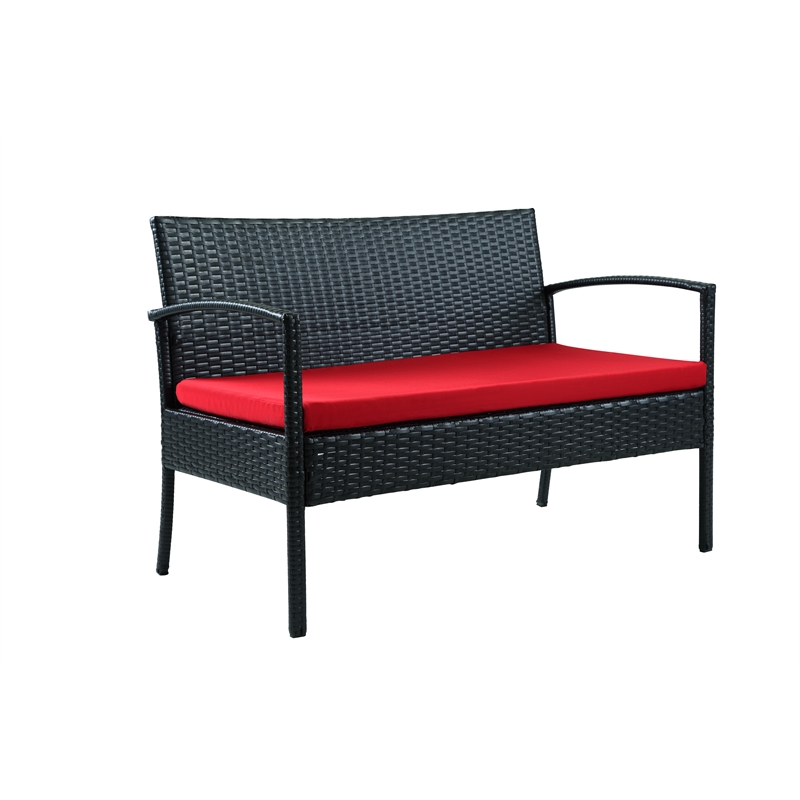 Thy-Hom Teaset 4 Piece Patio Bitro Set Outdoor Conversation Set in Black/Red