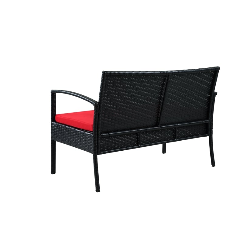 Thy-Hom Teaset 4 Piece Patio Bitro Set Outdoor Conversation Set in Black/Red