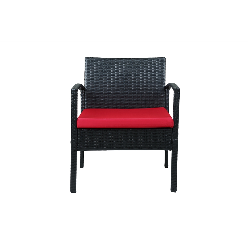 Thy-Hom Teaset 4 Piece Patio Bitro Set Outdoor Conversation Set in Black/Red