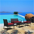 Thy-Hom Teaset 4 Piece Patio Bitro Set Outdoor Conversation Set in Black/Red